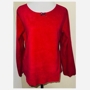 Red Velour Fleece Long Sleeve Top, Sz M